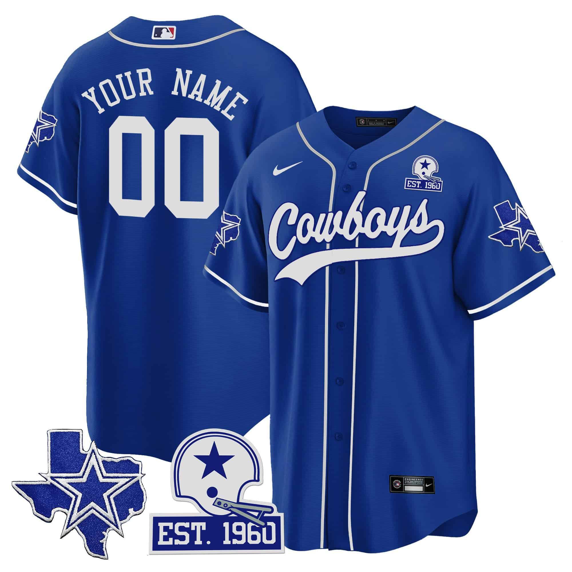 Men Dallas Cowboys Blue 2024 Nike Patch Baseball Custom NFL Jersey